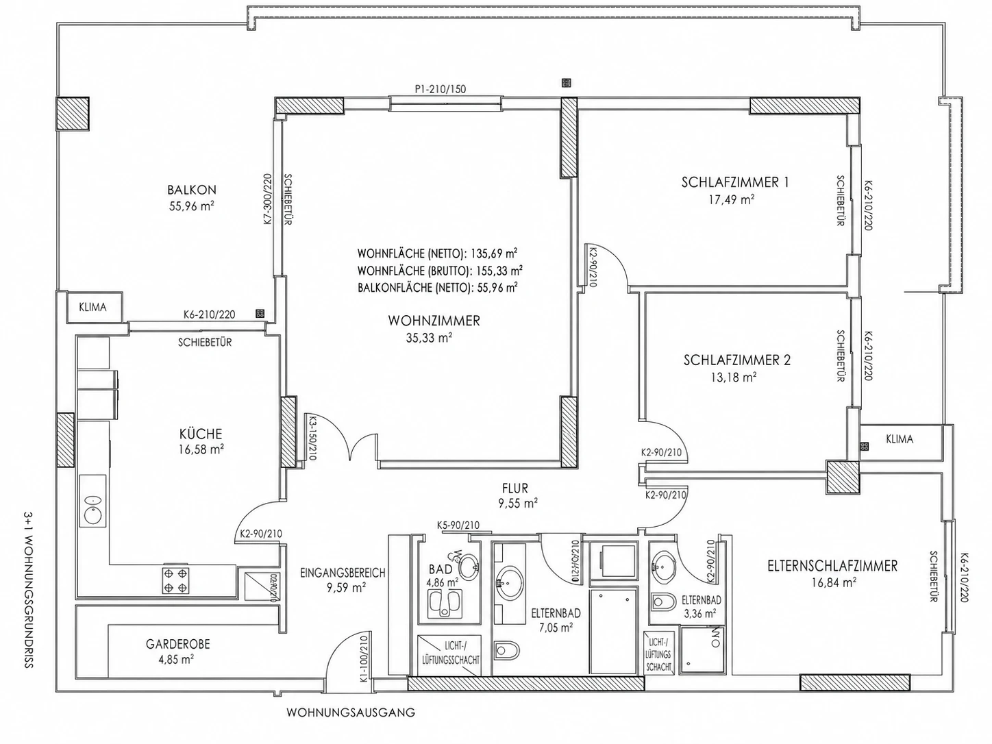 Grundriss der 3+1-Wohnung