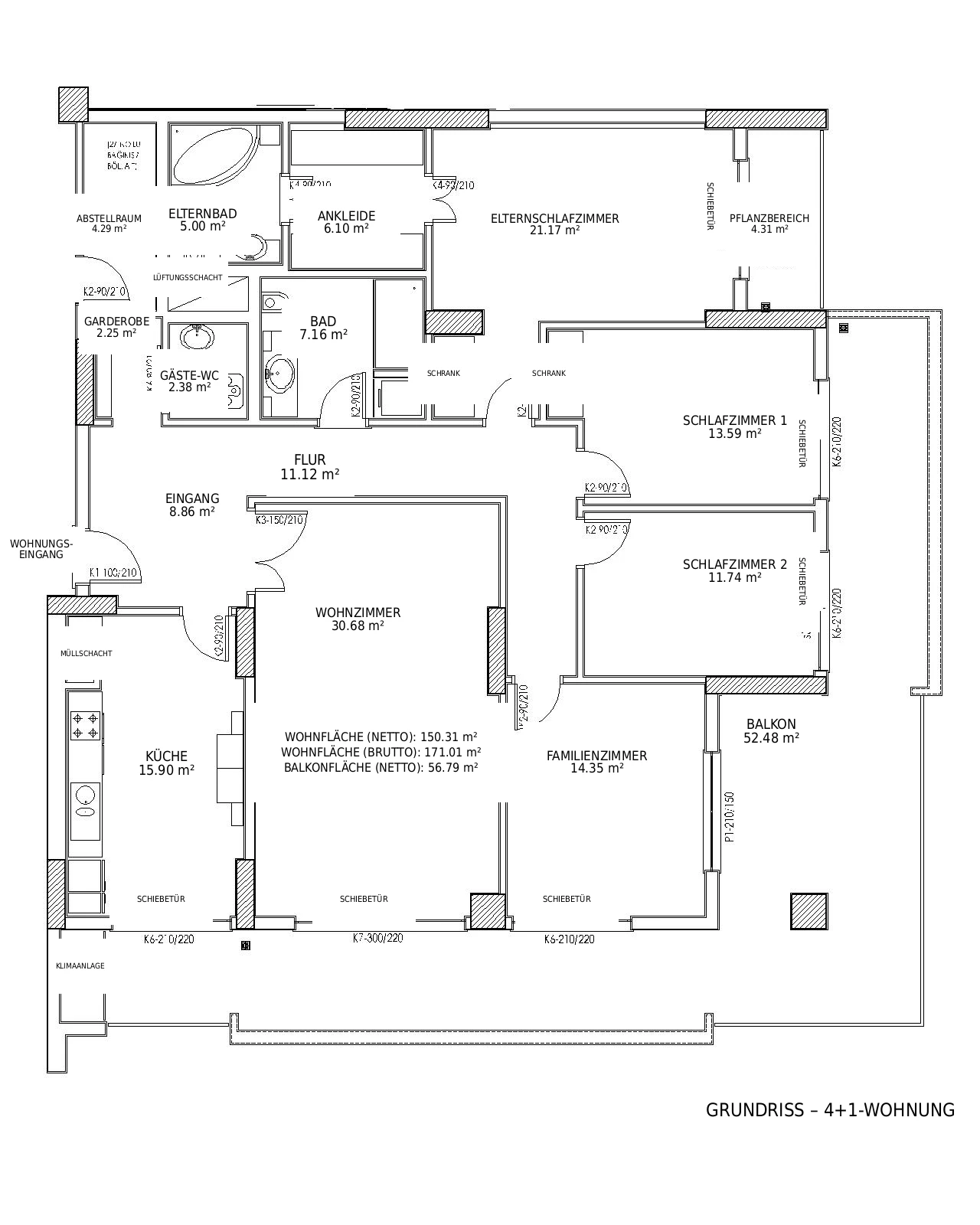 Grundriss der 4+1-Wohnung